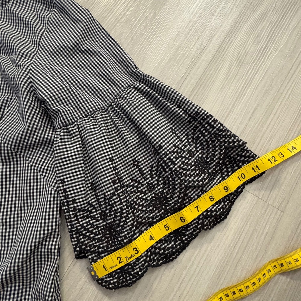 Lauren Ralph Lauren Blouse Women Gingham Bell Sleeve Black White Eyelet XL - Picture 9 of 15